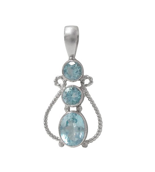 Round & Oval Blue Topaz Pendant, Sterling Silver